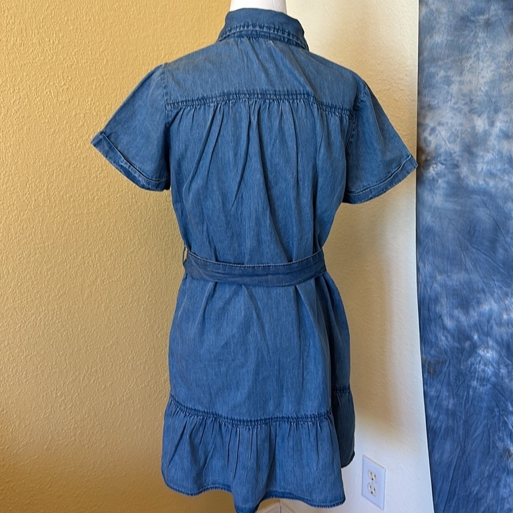 NWT New Glory Belted blue cotton shift dress Sz S - Picture 2 of 12
